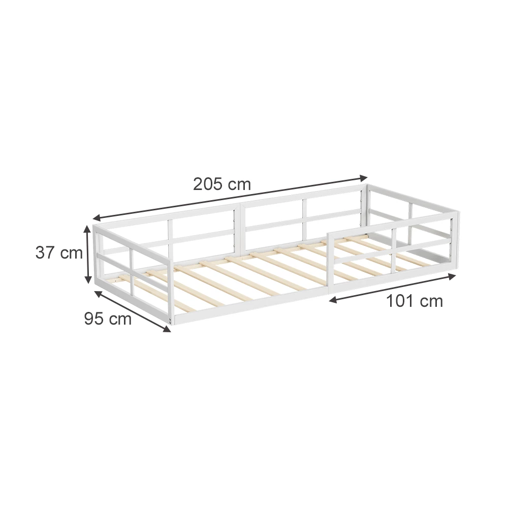 Letto per bambini in Bianco su sfondo bianco con dimensioni visibili