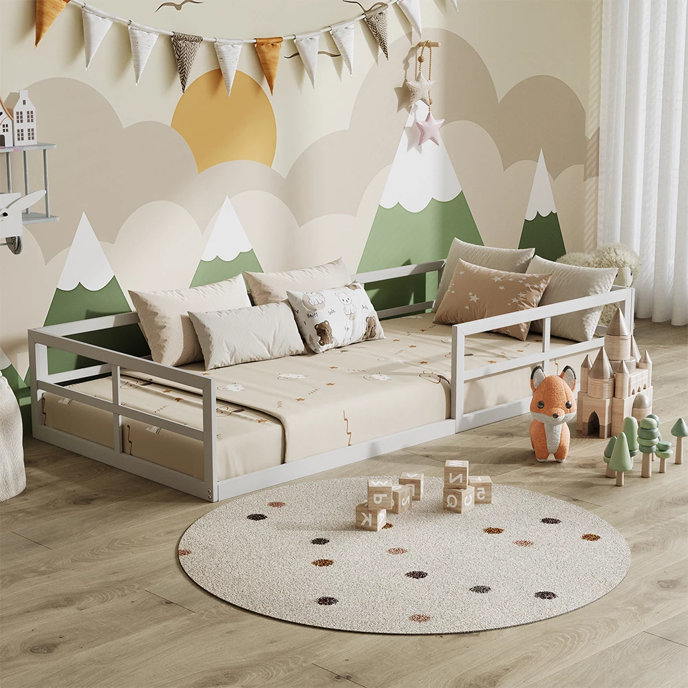 Letto per bambini in Bianco, mostrato in un ambiente ambientale con decorazioni
