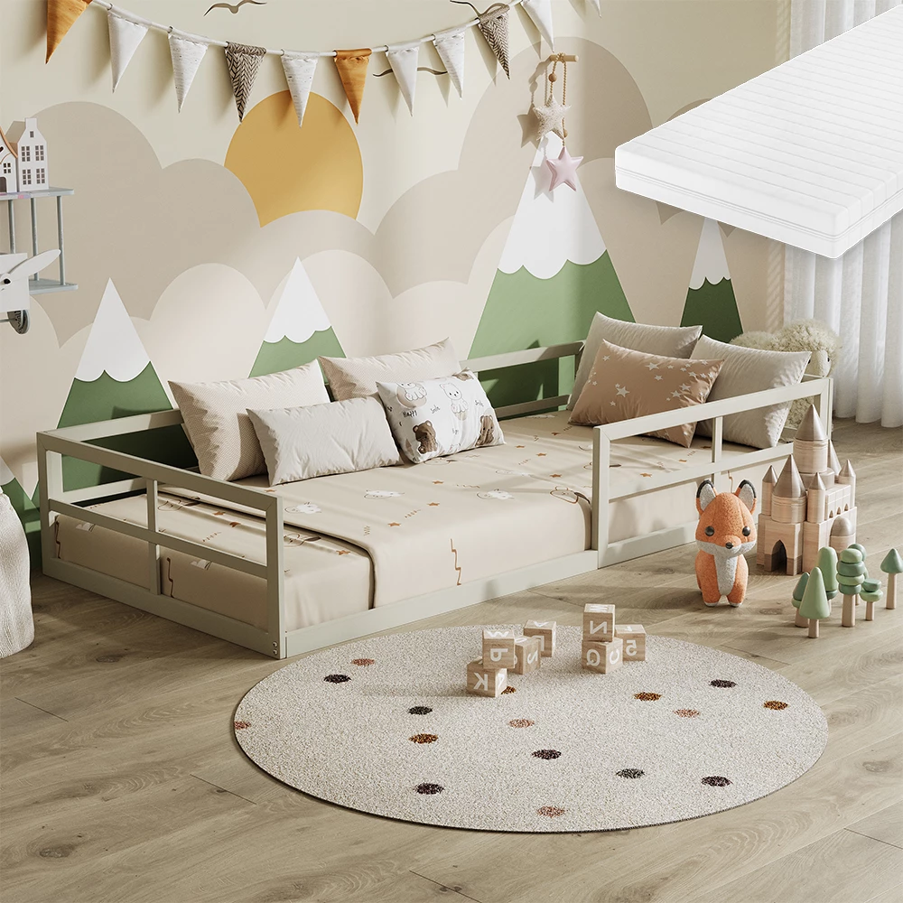 Letto per bambini in Grigio, mostrato in un ambiente ambientale con decorazioni