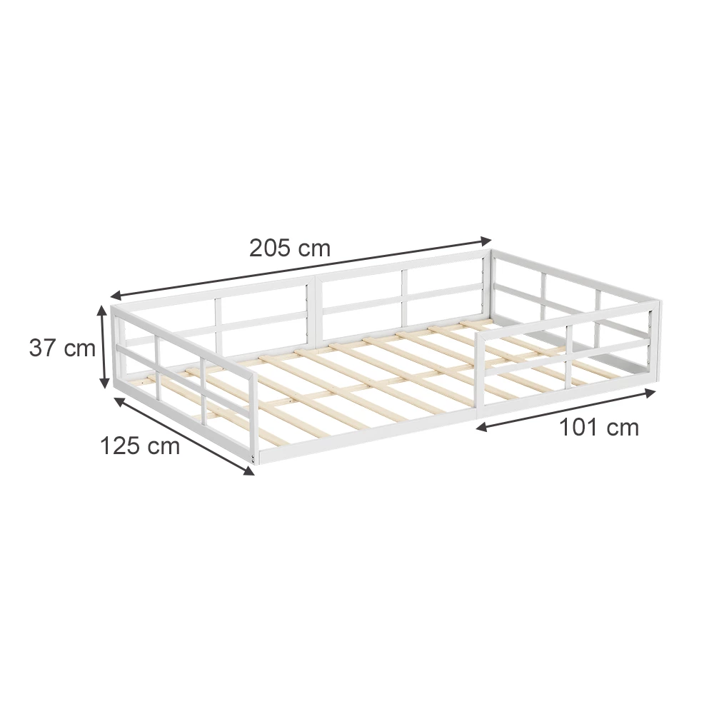 Lit pour enfant en Blanc sur fond blanc avec dimensions visibles