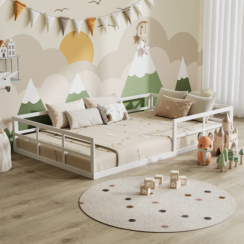 Lit pour enfant en Blanc, présenté dans un décor ambiant avec décoration
