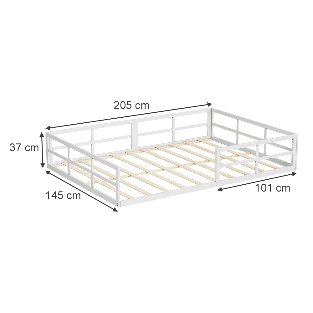 Lit pour enfant en Blanc sur fond blanc avec dimensions visibles