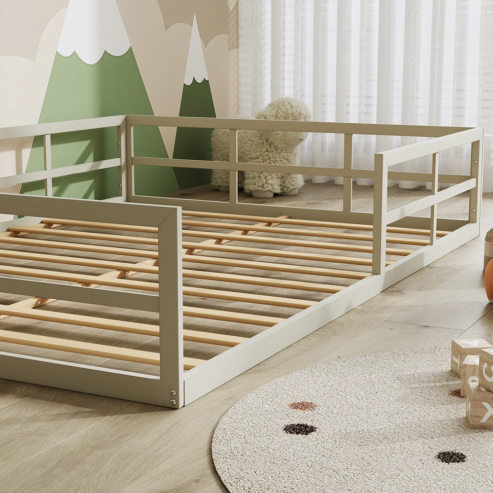 Gros plan de Lit pour enfant en Grège, montrant la texture/les détails