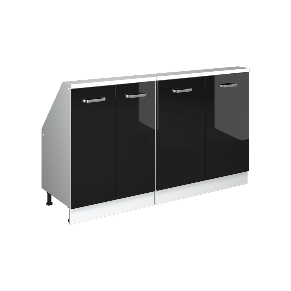 Dachschrägenschrank-Set in Schwarz Hochglanz/Weiß auf weißem Hintergrund