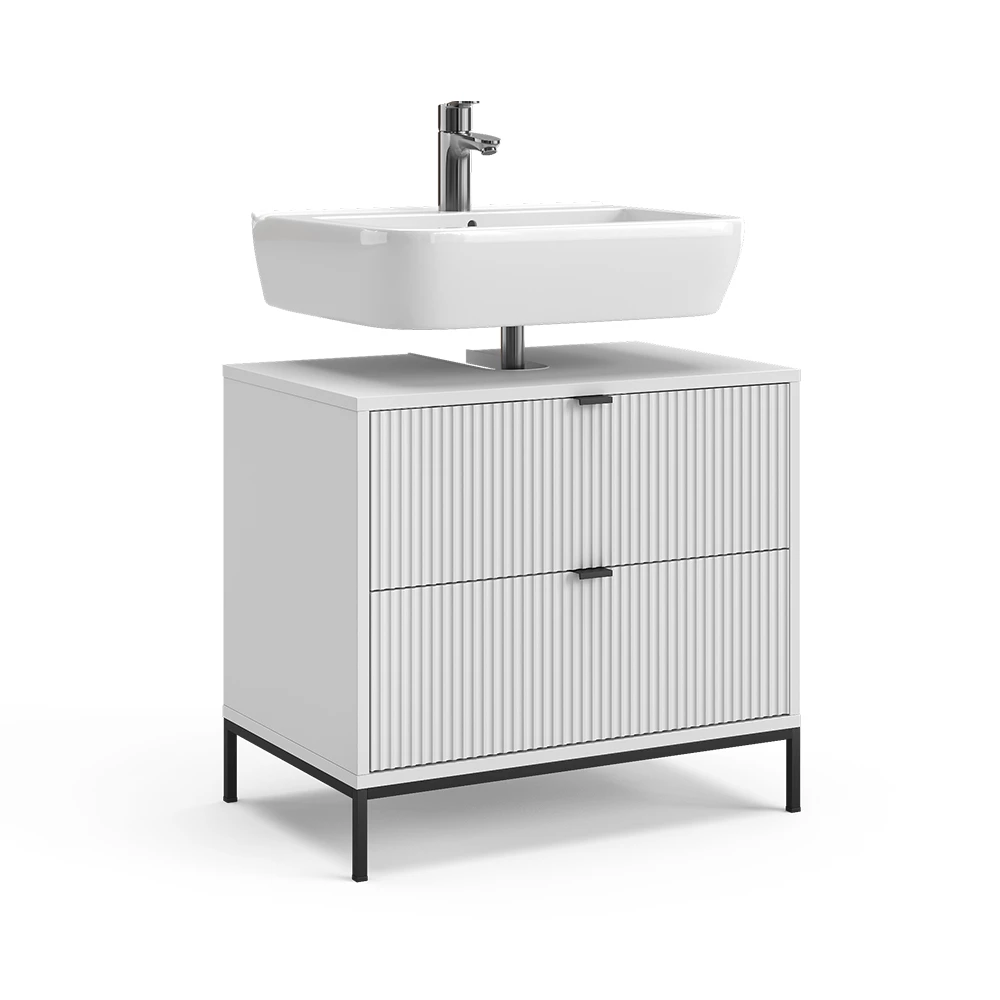 Mobile sottolavabo per bagno in Bianco su sfondo bianco con elementi decorativi