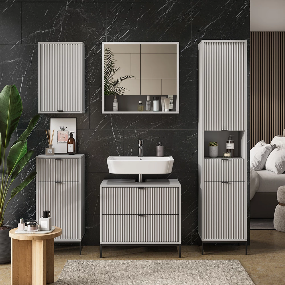 Mobile sottolavabo per bagno Eliza Grigio 70 x 63 cm Con 2 cassetti estraibili Vicco