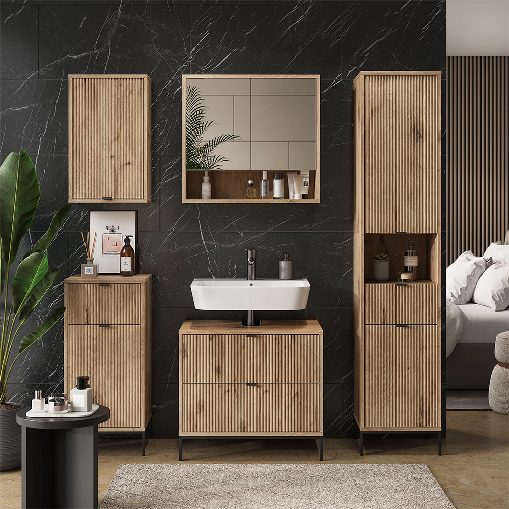 Wastafelonderkast Eliza Viking Eik 70 x 63 cm Met 2 uittrekbare laden Vicco