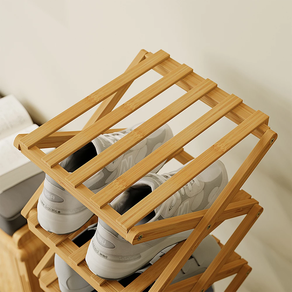 Close-up van Schoenenkast in Bamboe, met textuur/details