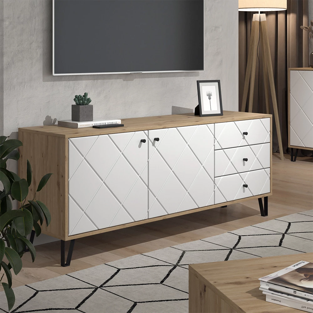 Lowboard in Artisan-Eiche auf weißem Hintergrund