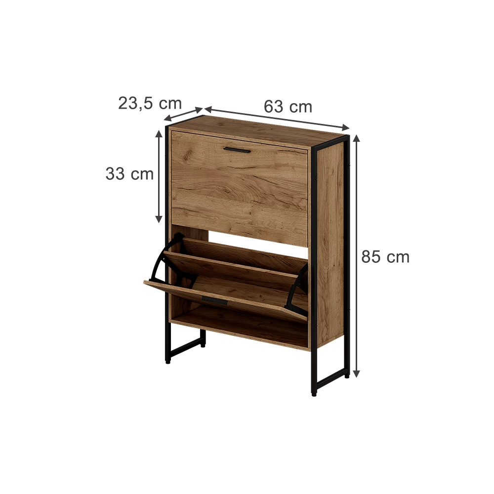 Skotipper i farven Goldkraft eg/sort på hvid baggrund med synlige dimensioner