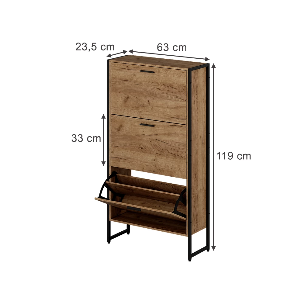 Skotipper i farven Goldkraft eg/sort på hvid baggrund med synlige dimensioner