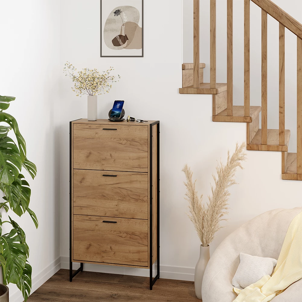 Skotipper Folda Goldkraft eg/sort 63 x 119 cm med 3 kiprum Vicco