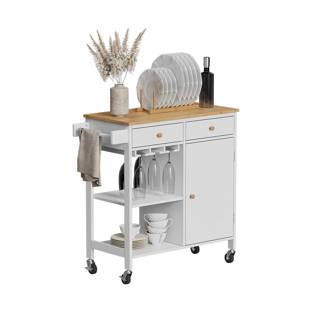 Carrello da cucina in Bianco on white background with decorative elements
