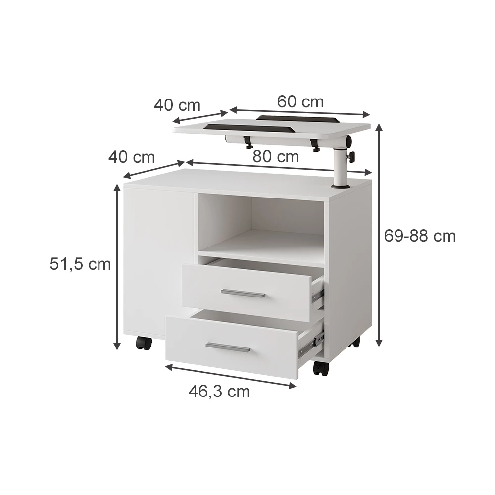 éjjeliszekrény Fehér színben fehér háttéren