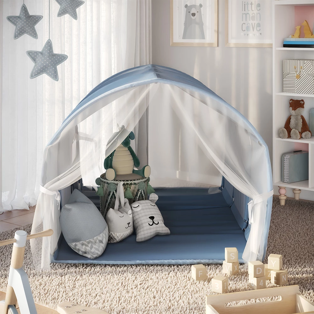 Tunnelzelt Kubby Blau 100 x 80 cm mit Fenster und Netz Vitalispa