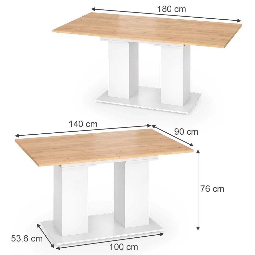 Jedálenský stôl in Biely/zlatý dub on white background
