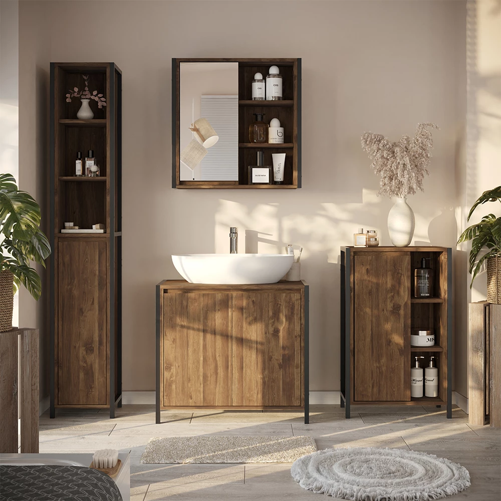 Set di mobili da bagno Naola Quercia/nero 3 parti Vicco