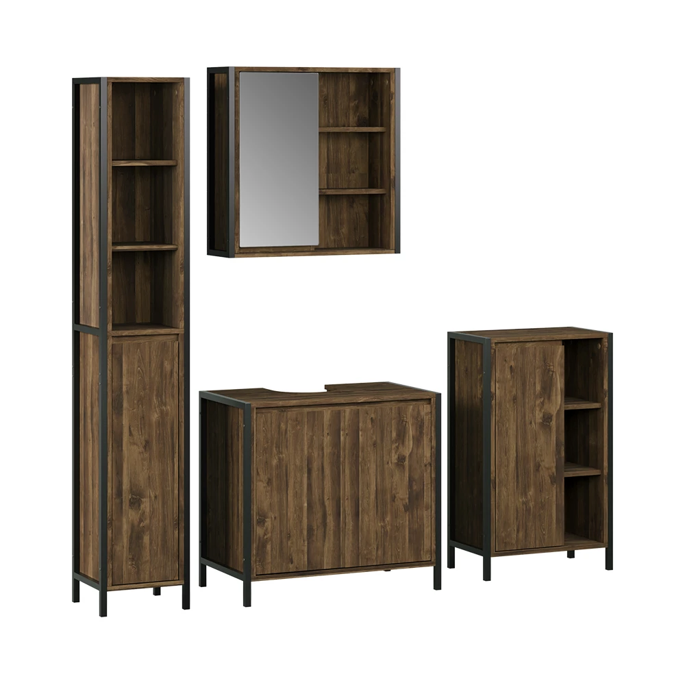 Set di mobili da bagno in Quercia/nero su sfondo bianco