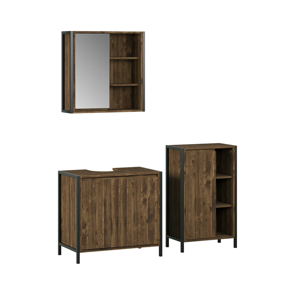 Set di mobili da bagno in Quercia/nero su sfondo bianco