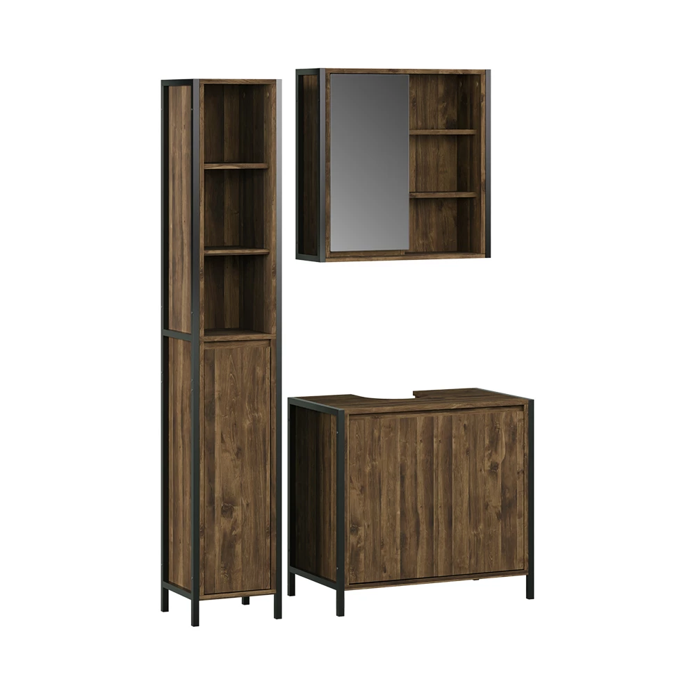 Set di mobili da bagno in Quercia/nero su sfondo bianco