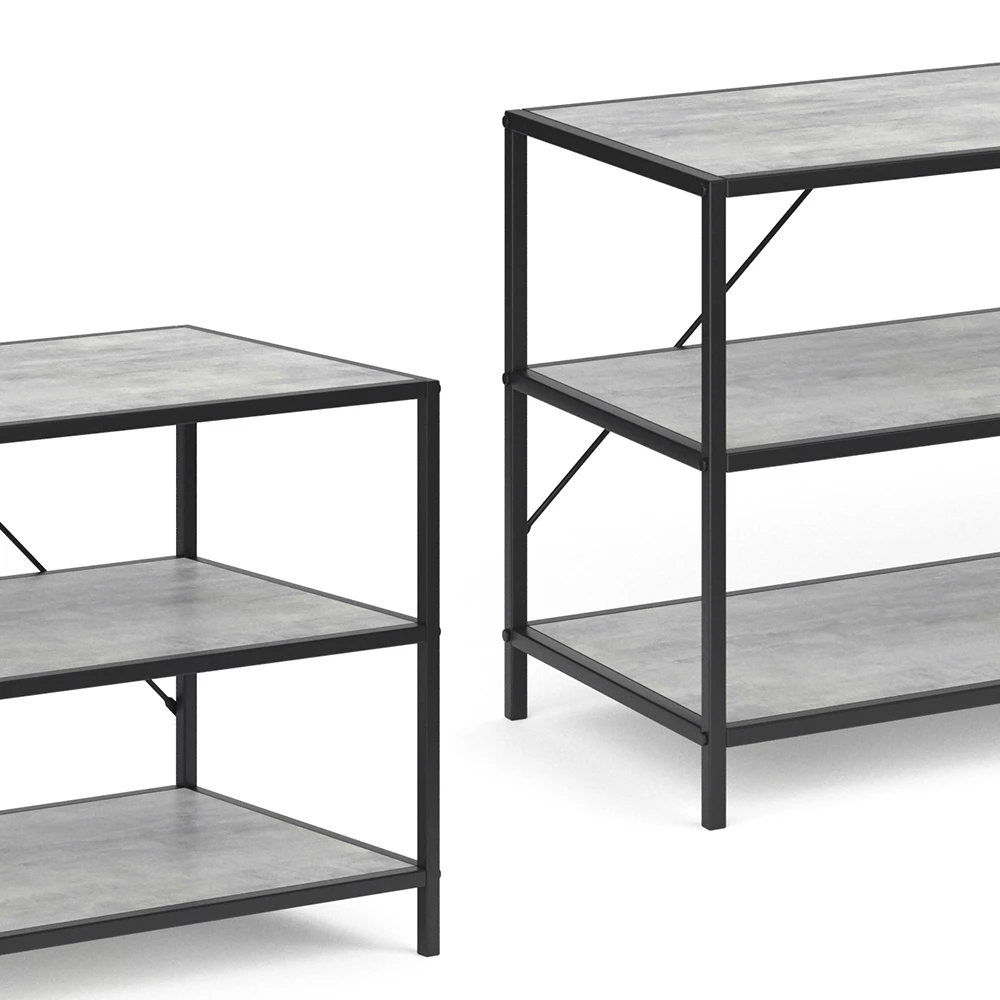 Nahaufnahme von Lowboard in Beton, zeigt Design- und Oberflächendetails