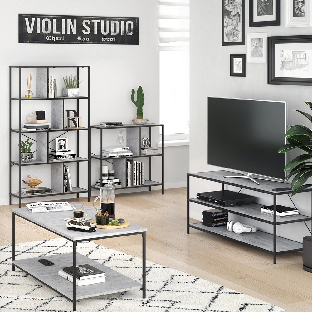 Raumteiler in Beton, dargestellt im Ambiente mit Dekoration