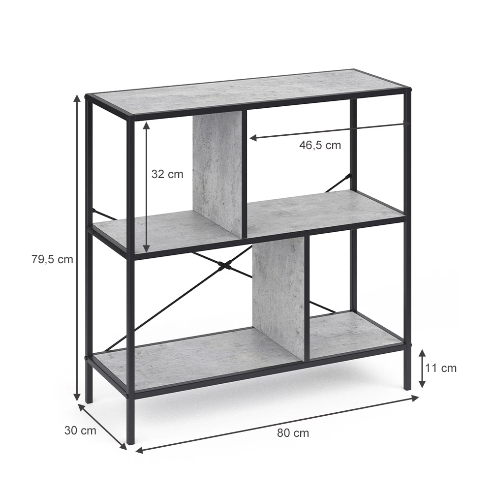Raumteiler in Beton auf weißem Hintergrund mit sichtbaren Maßen