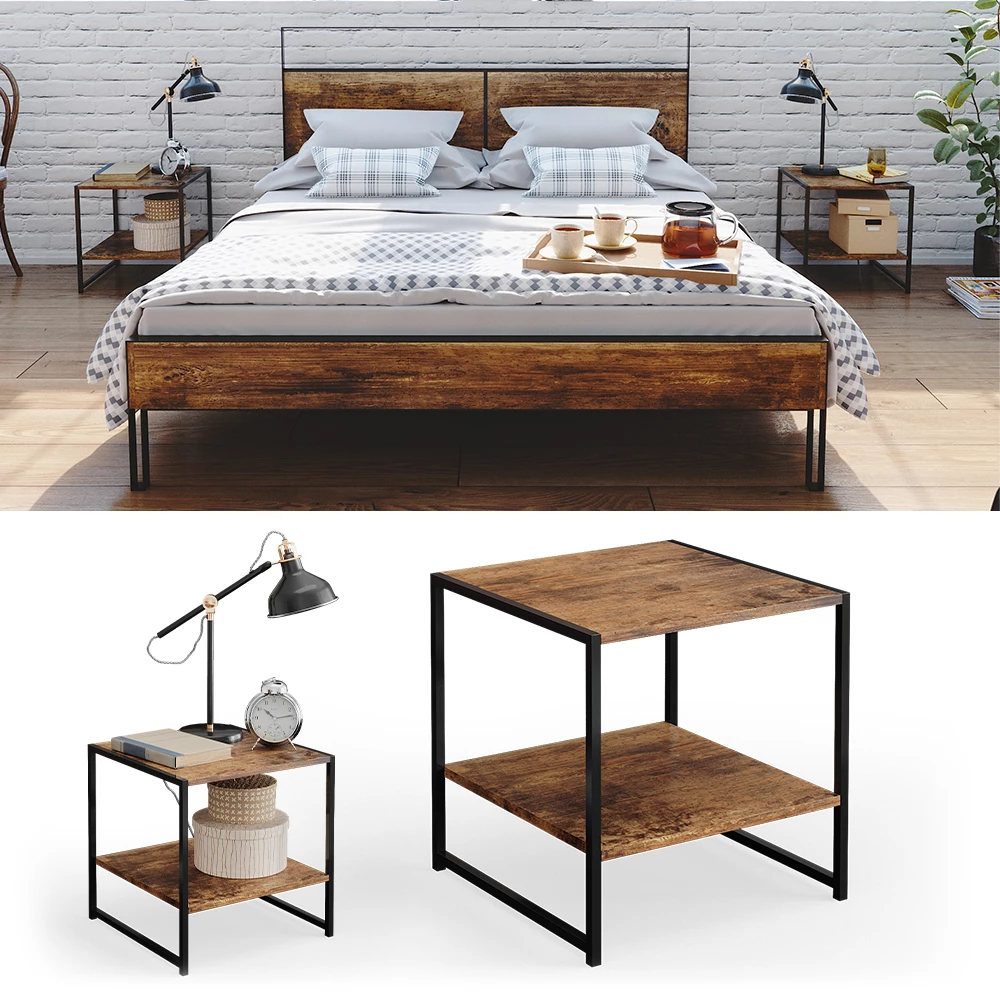 Nachttisch in Antikholz, dargestellt im Ambiente und auf weißem Hintergrund