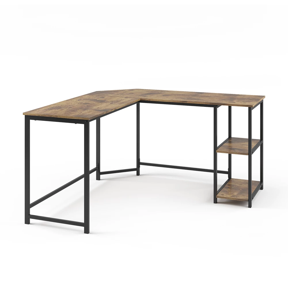 Hjørneskrivebord i farven Antik træ på hvid baggrund