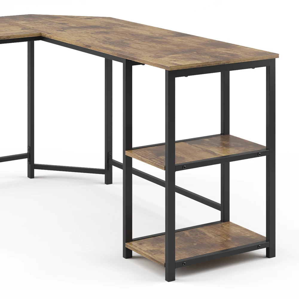 Nærbillede af Hjørneskrivebord i farven Antik træ, der viser design og overfladedetaljer