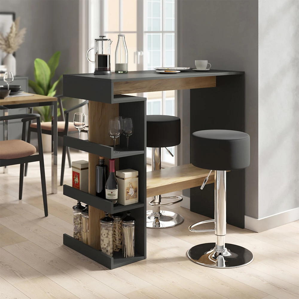 Vicco Fyrk Bartafel, Bistrotafel, Keukentafel, 120 X 50 Cm, Met 3 Planken Statafel