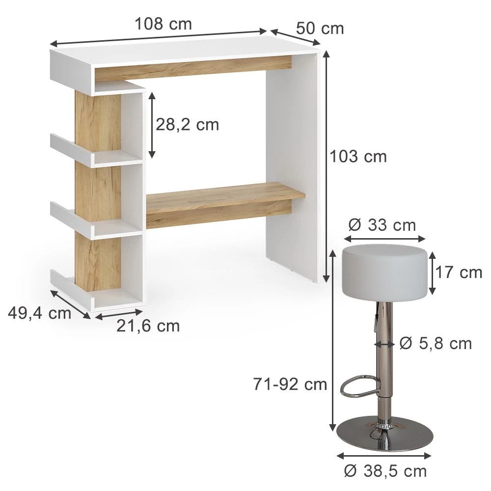 Barbordssæt i farven Hvid/gylden eg på hvid baggrund