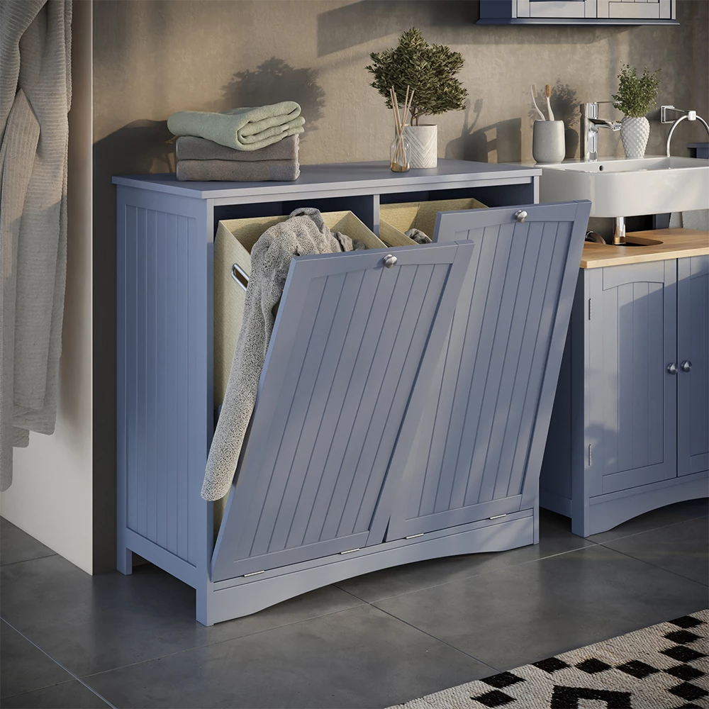 Wäscheschrank Bianco Grau 83 x 80 cm mit 2 Wäschekörben Vicco