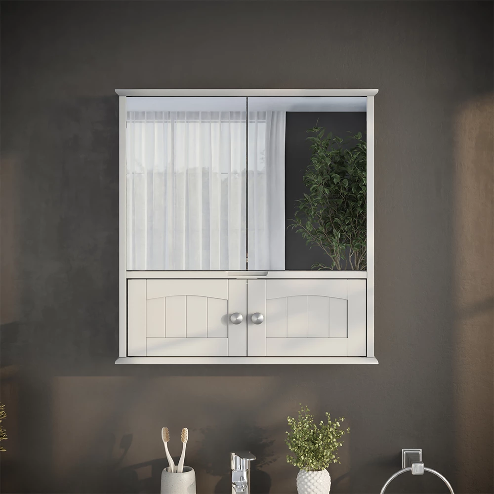 Specchio contenitore bagno in Bianco, mostrato in un ambiente ambientale con decorazioni