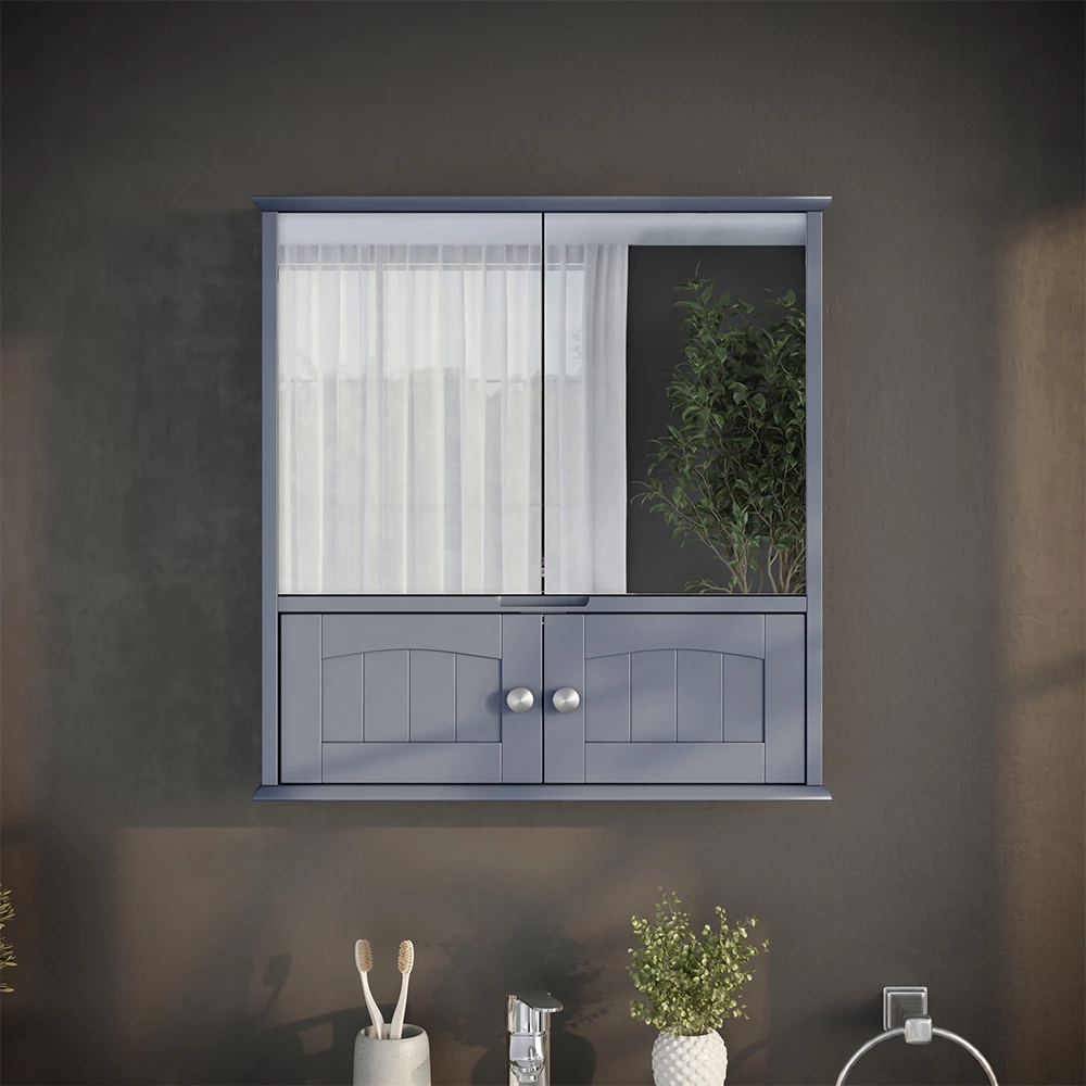 Specchio contenitore bagno in Grigio, mostrato in un ambiente ambientale con decorazioni