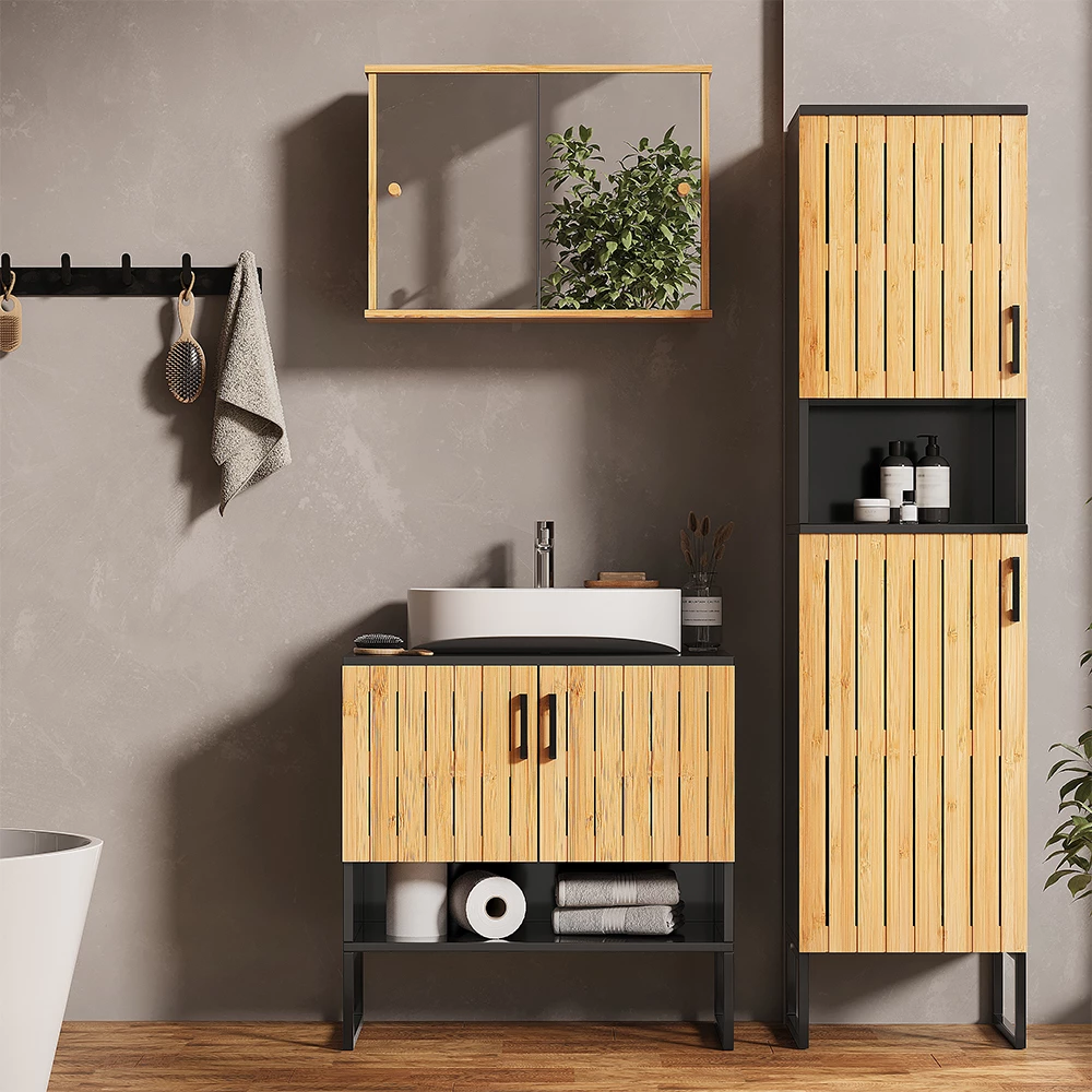 Meubles bain en Bambou, présenté dans un décor ambiant avec décoration