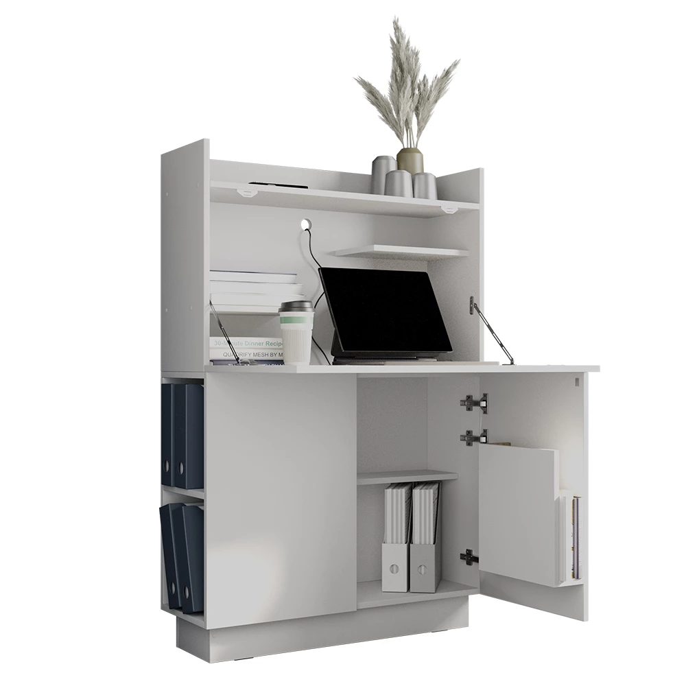 Titkárasztal Fehér színben fehér háttéren dekoratív elemekkel