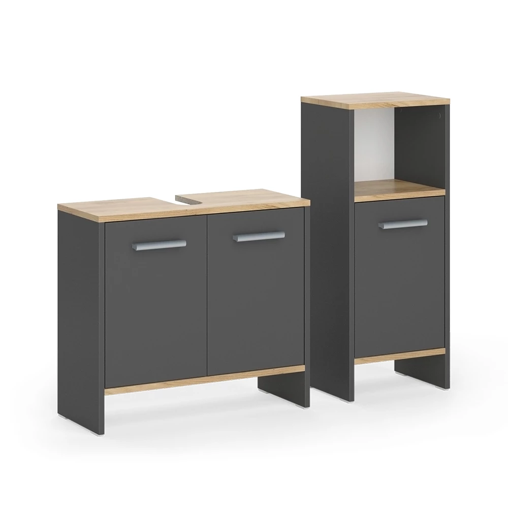 Set di mobili da bagno in Antracite/quercia dorata su sfondo bianco