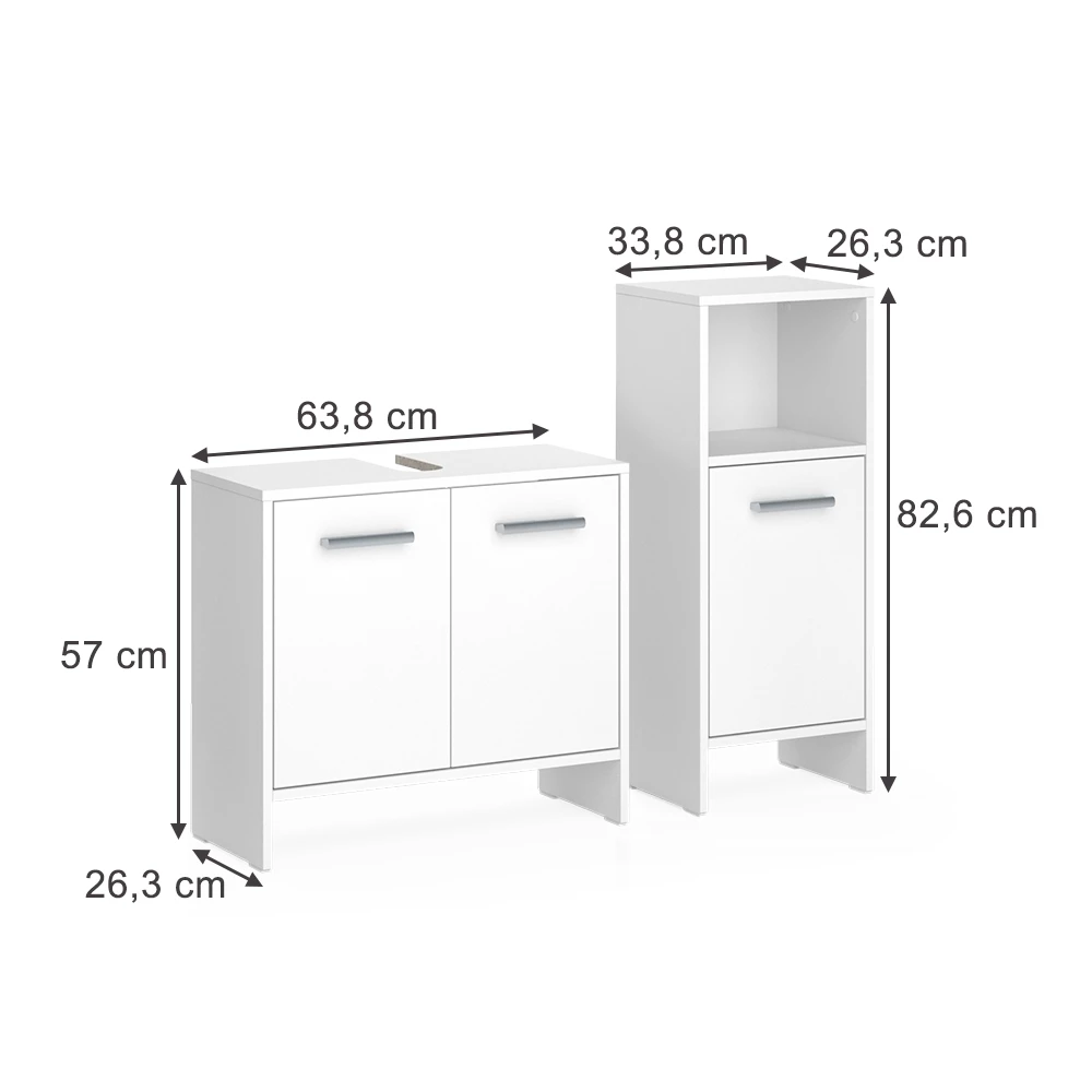 Badeværelsesmøbelsæt i farven Hvid på hvid baggrund
