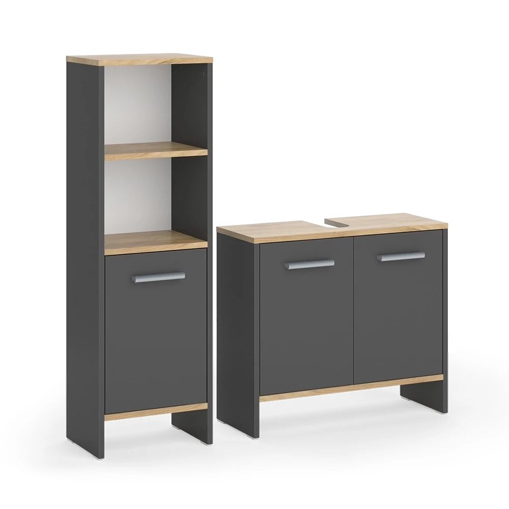Badkamermeubelset in Antraciet/gouden eik op een witte achtergrond