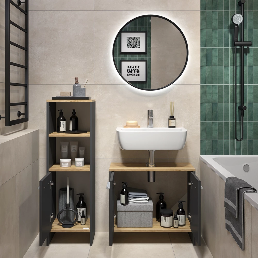 Badkamermeubelset Karli Antraciet/gouden eik 2 delen Vicco