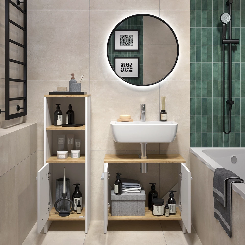 Badkamermeubelset Karli Eik wit/goud 2 delen Vicco