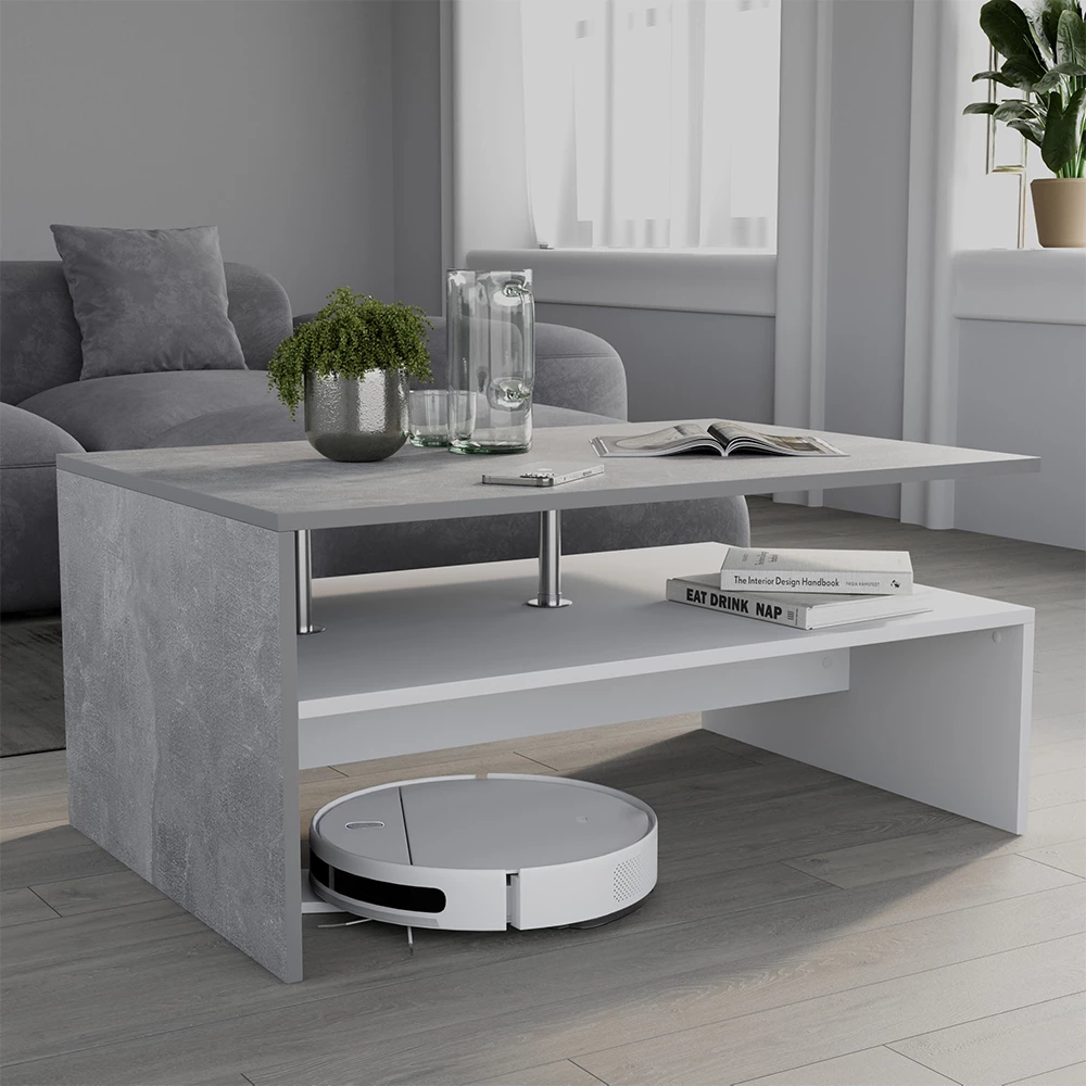 Couchtisch in Beton/Weiß auf weißem Hintergrund