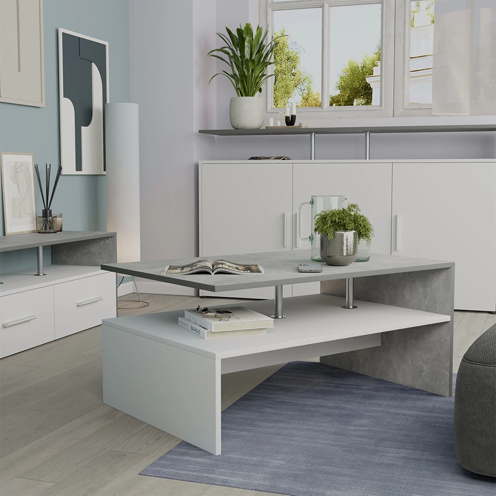 Vicco Table basse Amato, Béton/Blanc, 90 x 42 cm | Leroy Merlin