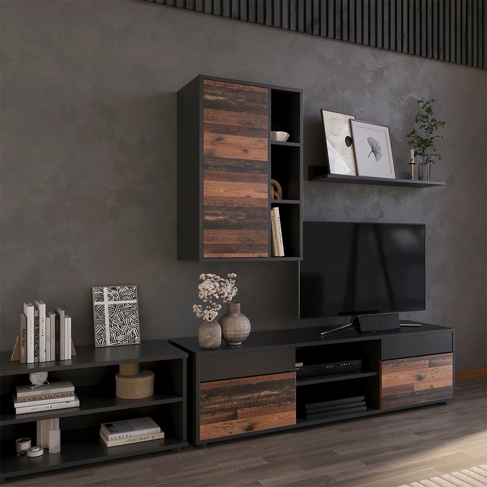 Hängeschrank Berno Schwarz/Oldstyle 50.1 x 78.4 cm mit 3 offenen Fächern Vicco