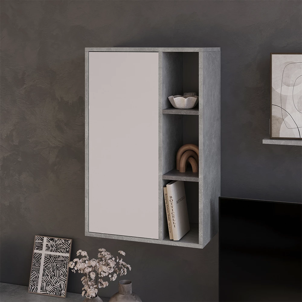 Hängeschrank in Beton/Weiß auf weißem Hintergrund