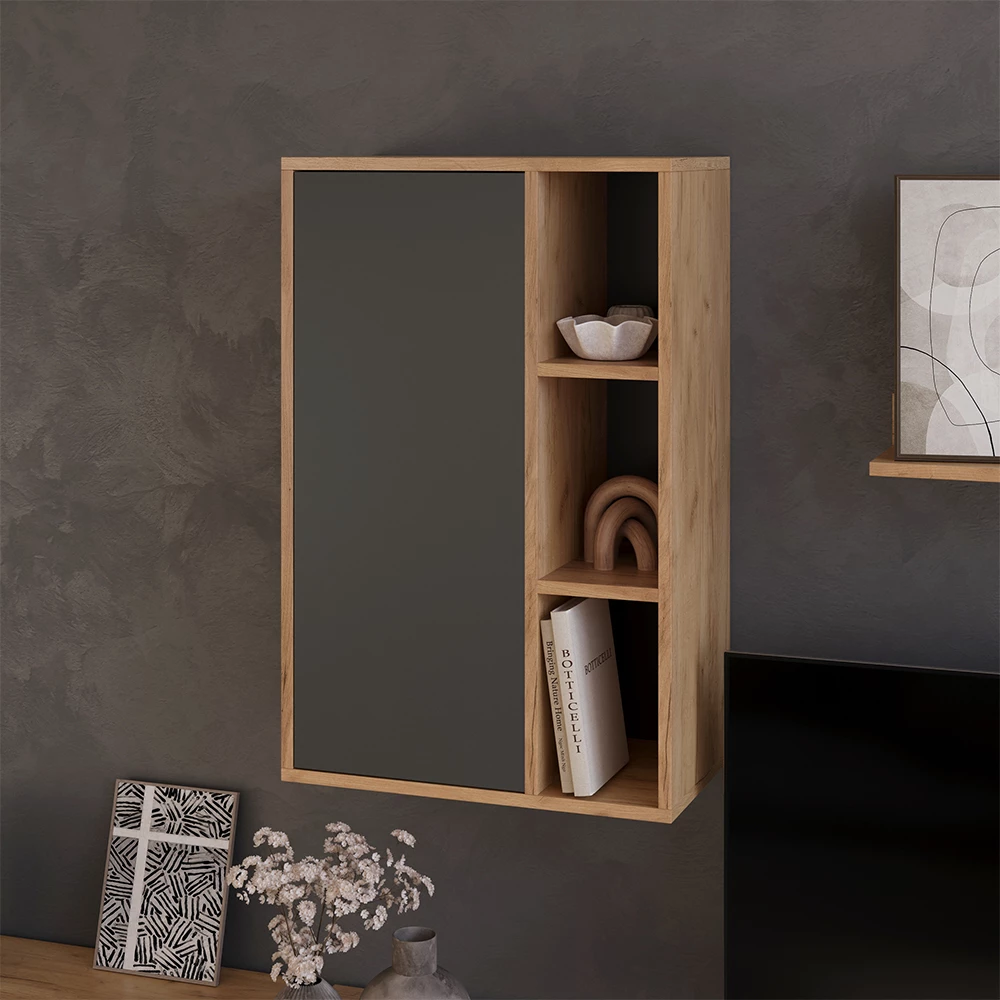 Hängeschrank in Goldkraft Eiche/Anthrazit auf weißem Hintergrund