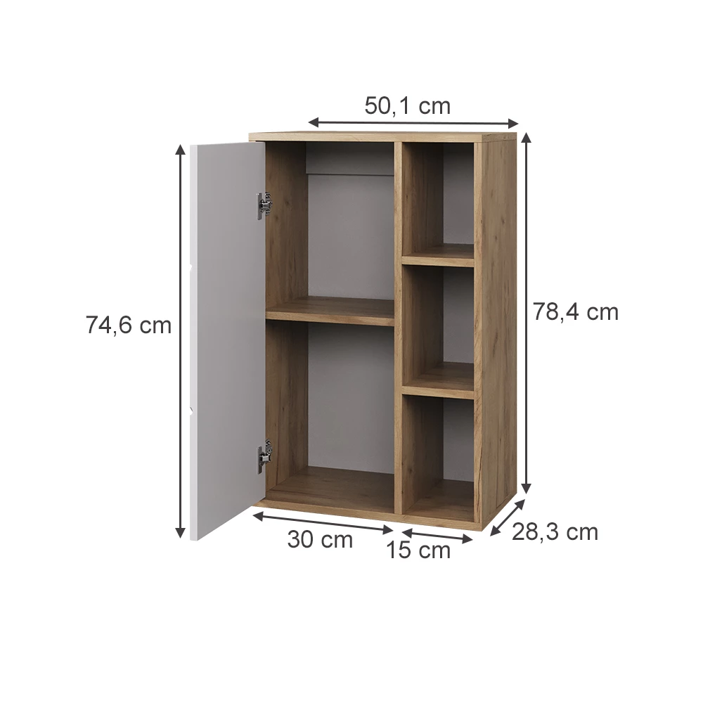 Seinähylly in Goldkraft tammi/valkoinen on white background