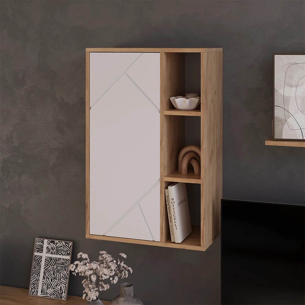 Hängeschrank in Goldkraft Eiche/Weiß auf weißem Hintergrund