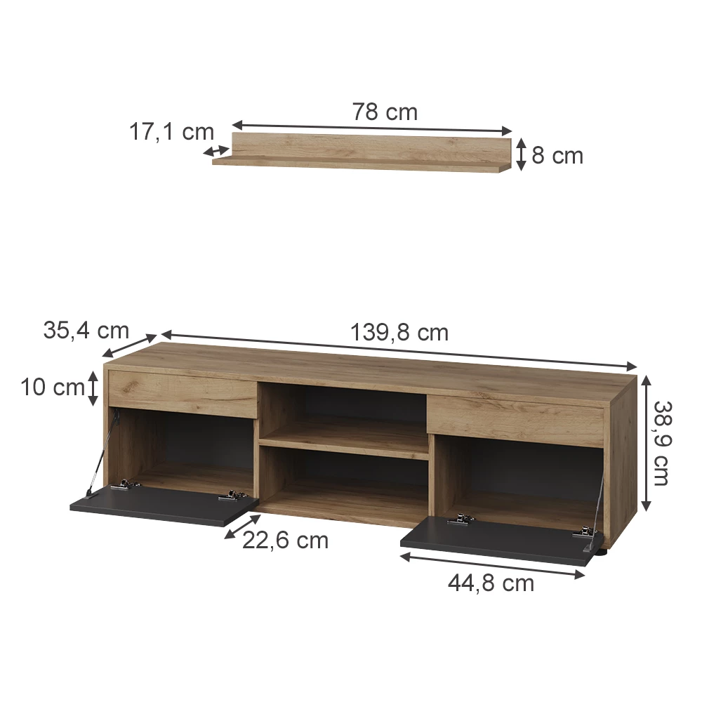 Living wall in Gold power oak/anthracite on white background